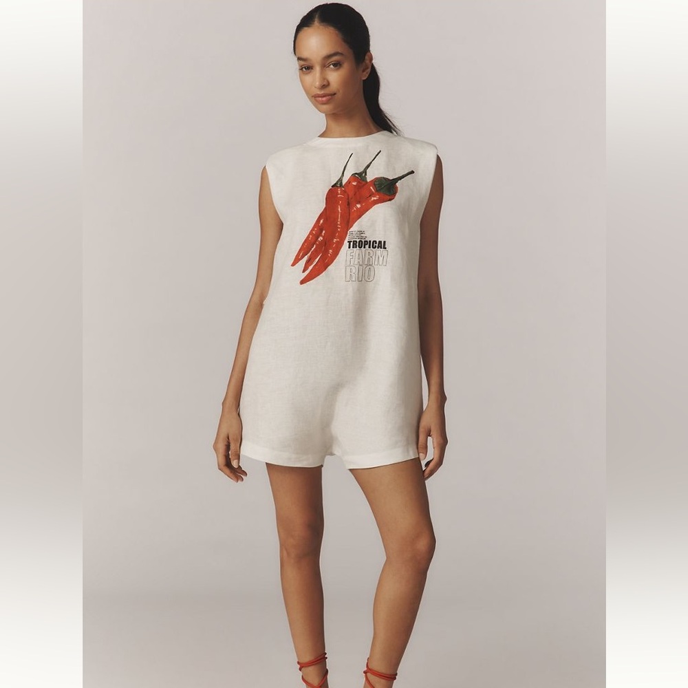 Farm Rio Sleeveless Linen T-Shirt Romper